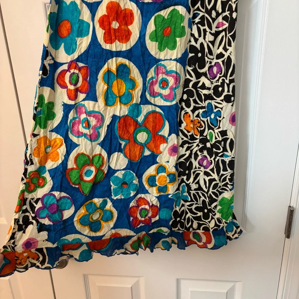 Jams World Voile Retro Multi Floral Rayon Cotton Sleeveless Tank Dress Ruffle M - Picture 3 of 9